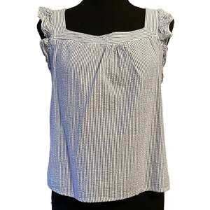 CAD Blue & White Striped Cotton Sleeveless Crop Top Shirt Size Small